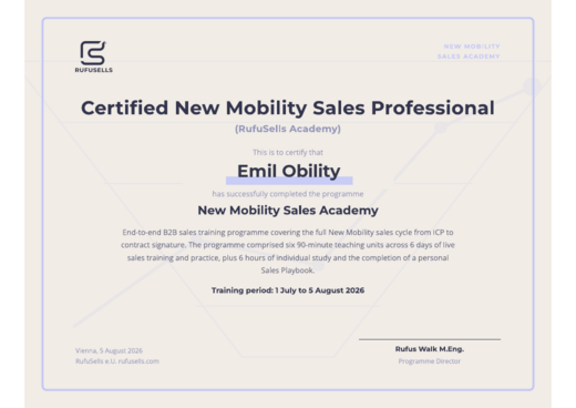 Zertifikat: Certified New Mobility Sales Professional (Muster)